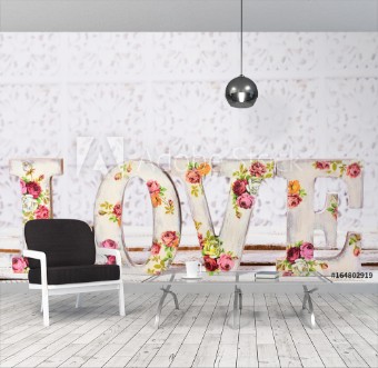 Picture of Love background with decoupage decorated letters with rose pattern